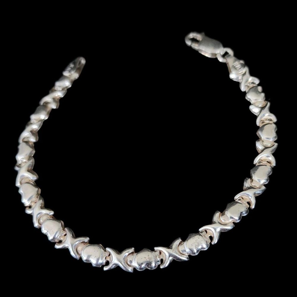 Vintage 925 Sterling Silver XOXO Heart Link Bracelet 7" 6.2g Italy - Picture 7 of 7